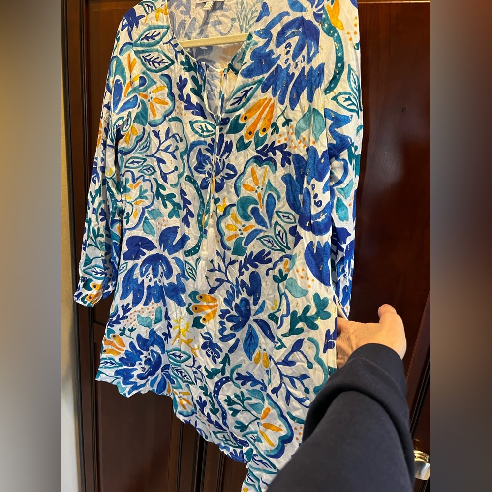 Susan Graver Soleil Regular Printed Woven Dress w/Pockets and Tassle Ties - XSP - Picture 5 of 8